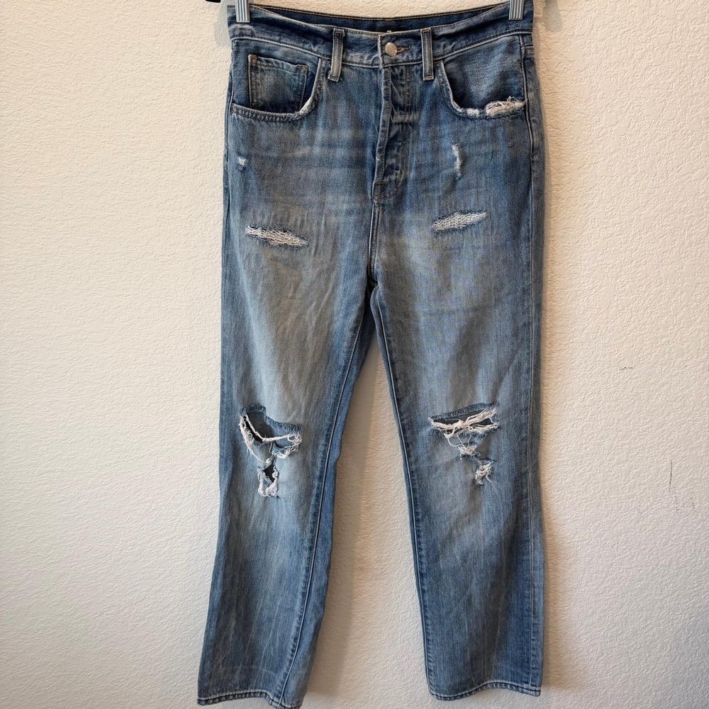 7 For All Mankind Easy Straight Distressed Ripped Jeans Medium Wash Size 26